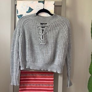 Lace up cropped sweater